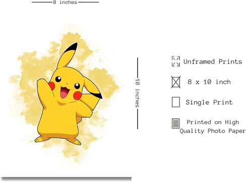 TFH Art Design - Pokemon Poster Print - Pikachu, Bulbasaur, Squirtle, Charmander, Eevee, Jigglypuff - Bedroom Art Decor - Set Of 6 Pcs - 8 x 10 inch - Unframed in Saudi Arabia