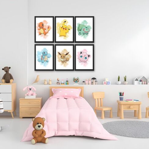 TFH Art Design - Pokemon Poster Print - Pikachu, Bulbasaur, Squirtle, Charmander, Eevee, Jigglypuff - Bedroom Art Decor - Set Of 6 Pcs - 8 x 10 inch - Unframed in Saudi Arabia