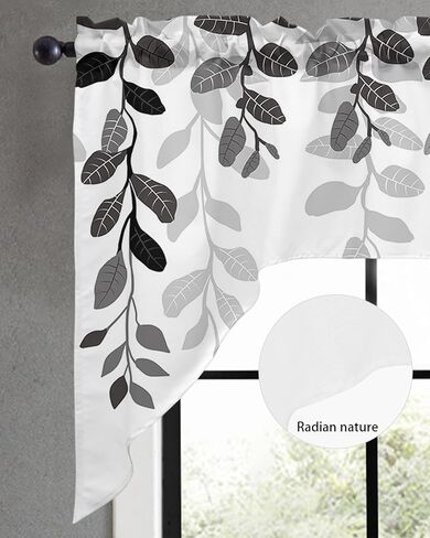 Grey Leaves Kitchen Curtains Swag Valance and Tier Curtains Set 24 Inch Length, Rustic Vintage Farmhouse Aesthetic Plant Rod Pocket Drape Panels Pair Swag Curtains for Bathroom/Cafe/Window in Kuwait