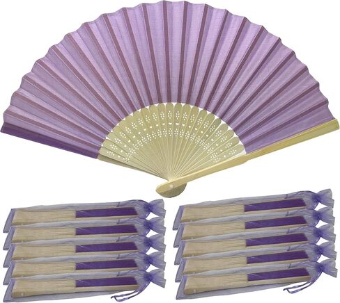 FANSOF.FANS SHF05 Mauve (Mallow) Purple Lilac Pack of 10 Wholesale Silk Fabric Hand Fan Bamboo Ribs Wedding Party Favour in Saudi Arabia