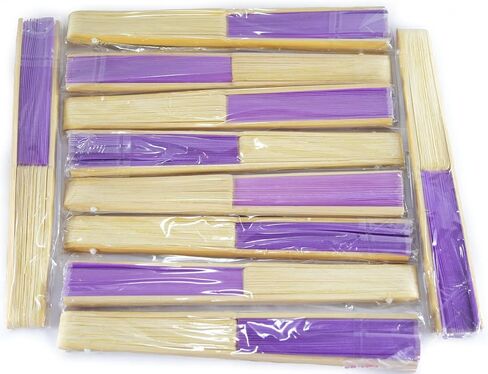 FANSOF.FANS SHF05 Mauve (Mallow) Purple Lilac Pack of 10 Wholesale Silk Fabric Hand Fan Bamboo Ribs Wedding Party Favour in Saudi Arabia
