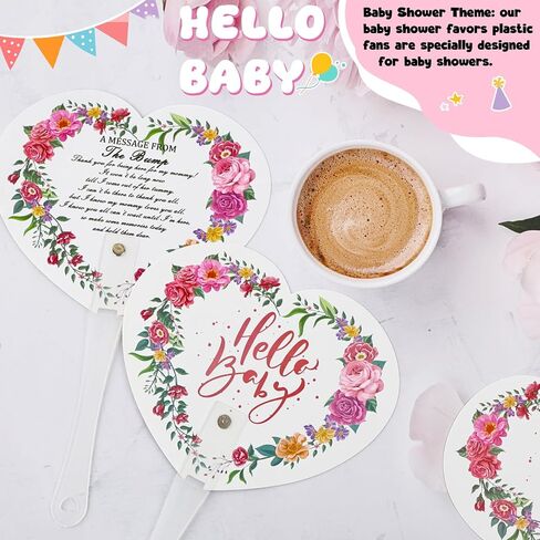 50Pcs Baby Shower Bulk Plastic Hand Fans,Hellow Baby Print Hand Fans Reusable Doublefor Baby Party Guests Favors Supplies Pink in Saudi Arabia