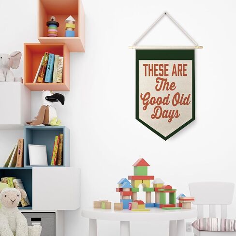 Qpenm These Are The Good Old Days Sign Hanging Wall Canvas Banner,Nostalgic Inspirational Quote Hanging Pennant Flag Prints,Positive Home Wall Decor poster&prints in Saudi Arabia