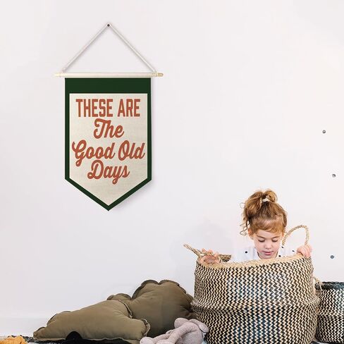 Qpenm These Are The Good Old Days Sign Hanging Wall Canvas Banner,Nostalgic Inspirational Quote Hanging Pennant Flag Prints,Positive Home Wall Decor poster&prints in Saudi Arabia