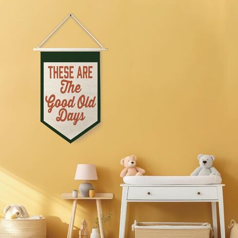 Qpenm These Are The Good Old Days Sign Hanging Wall Canvas Banner,Nostalgic Inspirational Quote Hanging Pennant Flag Prints,Positive Home Wall Decor poster&prints in Saudi Arabia