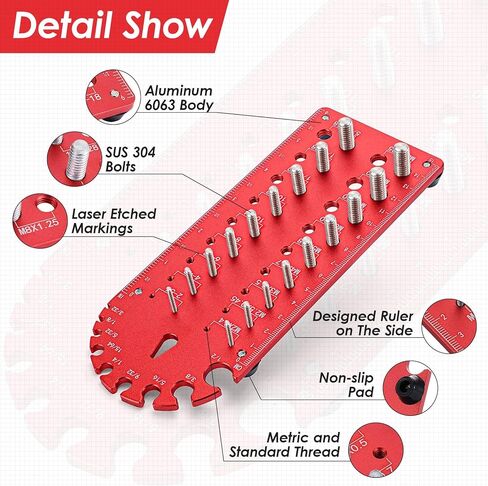 KKUYT 18 مواصفات مدقق خيط الصواميل والمسمار، مدقق خيط سبائك الألومنيوم، حجم المسمار ومقياس الخيط بأحجام مترية وقياسية، مقياس درجة الخيط المثبت على الحائط لمعرف الصواميل والمسمار in Kuwait