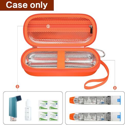 Epipen Medical Carrying Case, Travel Medication Organizer Bag for 2 Epipens or Auvi-Q, Inhaler, Asthma Inhaler, Anti-Histamine, Allergy Medicine Essentials with Mesh Pocket -Orange(Box Only) in Saudi Arabia