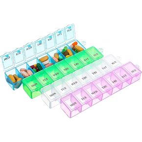Weekly Pill Organizer,4Pcs 7 Day Pill Case Daily Vitamin Case Medicine Box Portable Medicine Organizer with Compartment 4 Colors AM PM Pill Containers for Medicine Supplements Fish Oil