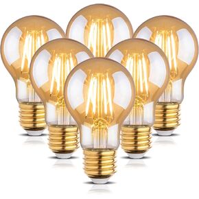 2200k Led Light Bulb,Vintage A19 Edison Bulbs,Dimmable amber Light Bulbs,Warm White Tone Light Bulb,Antique Led Filament Light Bulbs,Old Style Light Bulbs,40W/60W Equivalent,4 Watt/6 Watt,E26 Base