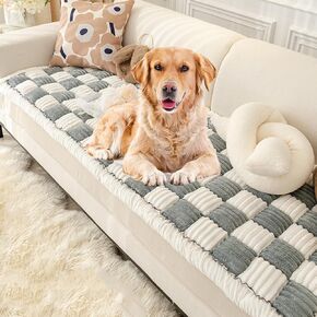 Fluffy Couch Cover for Pets - Large Cream-Coloured Fuzzy Plaid Square Pet Mat Bed Couch Cover Protector - Bay Window Cushion Bedside Carpet (Brown, 27.6 * 82.7in)