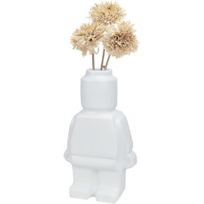 Cute Building Vase for Flower Bouquet Decoration Cool Resin Building Blocks Flower Container for Unique Living Room Table Decor (Black People)
