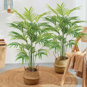 Ting's time 6ft Artificial Palm Tree 2Pcs Fake Plants with 12 Trunks Faux Tropical Plant in Pot Black Tall Planter Outdoor Palm Trees for Outside Patio Porch Indoor Home Office