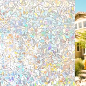 Mangobox Window Privacy Film Rainbow Window Clings 3D Decorative Window Vinyl Reflective Prism Window Stickers for Home Glass Door Kitchen Heat Control Anti-Glare UV Blocking (11.8x78.7 inches)