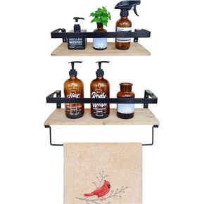 Farmhouse Wall Floating Shelves Over Toilet Bathroom Wall Storage Shelf with Towel Bar Towel Rack for Bathroom Kitchen Bedroom Living Room,Small and Bigger Set of 2