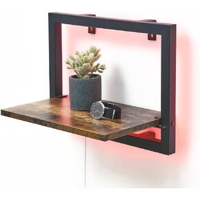 RGB Floating Display Shelf with Built-in Illuminated Lights Wall Mounted Light-Emitting Shelf Lighted Display Shelf, Hanging Shelf for Living Room, Bedroom, Kitchen (15" Rustic Brown)