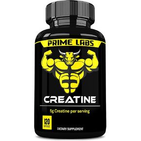Prime Labs Creatine Capsules - Creatine Monohydrate Pills for Men & Women - 5g (5000mg) Pure Creatine per Serving - Muscle Growth, Muscle Recovery, Brain Function - Workout Supplement - 120 Count