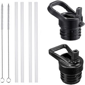 Vmini Straw Lid, Included Straws and Brushes, Compatible with Hydro Flask Standard Mouth Water Bottle and More, Wide and Fixed Handle - Black