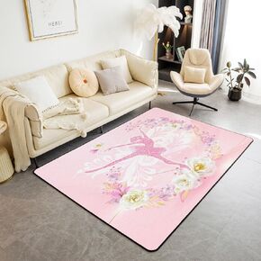jejeloiu Ballet Area Rug 3x5 Kids Floral Flower Decorative Carpet for Boys Girls Room Romantic Rugs for Living Room Bedroom Non-Slip Pink Glitter Indoor Floor Mat Room Decor Accent Rug (No Glitter