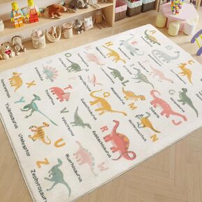 Kids Dinosaur Rug 4x6Ft Large ABC Animal Play Rug for Boys Girls Cute Dino Bedroom Carpet Playtime Classroom Nursery Mat Educational Area Rug Child Playroom Rug