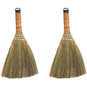 BESTOYARD 2pcs Small Whisk Broom Natural Grass Broom Handheld Sweeping Broom Vietnamese Straw Soft Broom Dirt Debris Brush Head for Sofa Car Corner Asian Broom