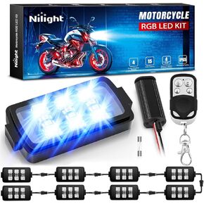 Nilight - TL-35 12PCS Motorcycle RGB Led Light Kit Waterproof Multi-Color Atmosphere Lights Lamp with Dual RF Wireless Remote Controllers for Harley Davidson Honda Kawasaki Suzuki, 2 Years Warranty