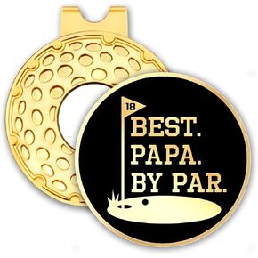 Best Papa by Par Black Gold Golf Ball Marker with Hat Clip, Funny Golf Accessories for Men Dad, Christmas Father's Day Birthday Gifts for Golf Fan Golfer, Novelty Golf Gifts for Dad (OBJ027)