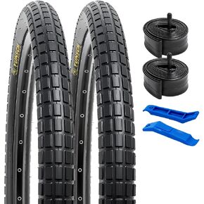 YUNSCM 2-PCS 26" Bike Tires 26x2.125/57-559 and 26" Bike Tubes Schrader Valve Compatible with Mountain/Off Road Bike 26x1.95 26x2.10 26x2.125 26x2.15 Bicycle Tires and Tubes (W-2026)