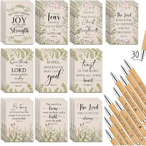 Ctosree Christian Gifts Bulk Inspirational Kraft Notebook Women Prayer Journal Bible Verse Retractable Bamboo Pen Small Scripture Notepad for Mothers Day Gift Religious Party Favor Church(60 Pcs)