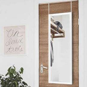 Natsukage Over The Door Mirror Wall Mirror Full Length Mirror Dressing Mirror Hanging Door Mirror for Bedroom Living Room Locker Room, Polystyrene Frame (47"x16", White PS)