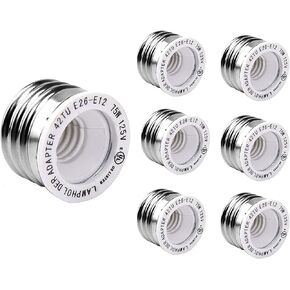 UL-Listed E26 to E12 Adapter, JACKYLED E27 to E12 Light Socket, Medium to Candelabra Screw Bulb Socket, Maximum Wattage 75W Heat Resistant No Fire Hazard, 6-Pack