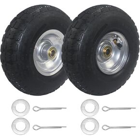 2 Packs 10" Heavy Duty Tire and Wheel, 4.10/3.50-4 Pneumatic Tire Solid Rubber Tire with 2.25" Offset Hub 5/8" Axle Bore Hole and Sealed Bearings for Gorilla Cart Tires/Dolly Wheels/Hand Truck Wheels