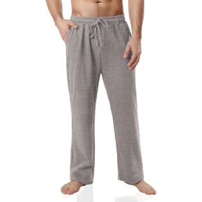Ohoo Mens Sweatpants Open Bottom Straight Leg Lounge Pants with Pockets Yoga Running Workout