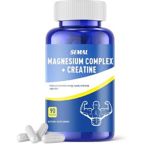 Triple Magnesium Complex + Creatine (90 Capsules), 300mg of Magnesium Glycinate, Citrate & Sulfate, High Absorption, Muscle Vitality Enhancing, Boosts Performance & Strength