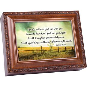 Cottage Garden Do Not Fear for I Am with You Woodgrain Jewelry Music Box Plays Amazing Grace