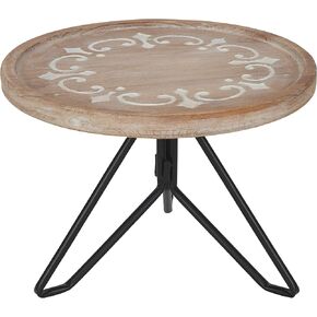 Kate and Laurel Sherald Rustic Carved Wood Pedestal Tray, 11 Inch Diameter, Whitewash, Decorative Centerpiece Display Stand