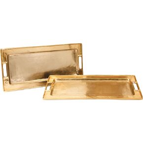 Decorative Gold Trays by Objet D’Art, Beaufort Rectangular Bar Tray for Living Room, Ottoman and Coffee Table, Set of 2 Trays for Candles, Liquor, and Centerpieces