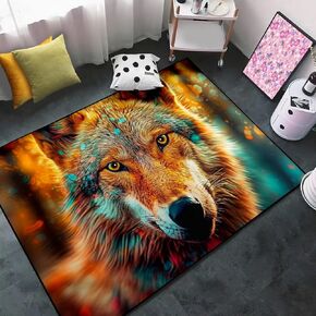 Wolf Rug - Wolf Rug for Living Room Wolf Area Rug Carpet Wolf Rug for Boys Bedroom Animal Wolf Floor Mat Wolf Decor Doormats for Dining Room, 2.5x4 Feet