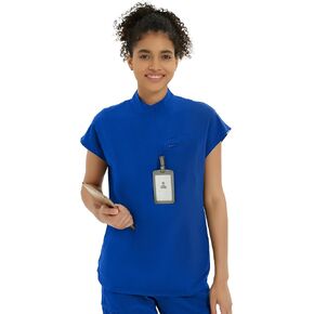 Medical Scrub Tops for Women - Soft Stretch Mandarin Collar Oversized Fit Scrub Shirts with 3 Pockets