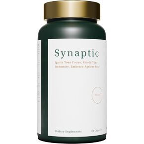 Synaptic Premium Mushroom Blend Immune Support, Longevity & Cognitive Brain Boost - All Natural Nootropic, Includes Shiitake, Lion’s Mane, Reishi Extracts - 1 Pack, 60 Vegetable Capsules