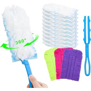 Krijues 3Packs 360°Fleece Duster Refills and 10Packs Disposable Duster Refills with 1 Handle,Duster Refills for Cleaning Furniture, Blinds, Ceiling Fans and Car