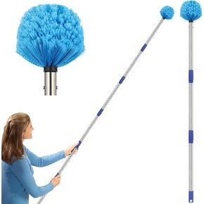 Cobweb Duster with Extension Pole, Outdoor Spider Web Brush with 6 ft Long Handle, Metal Cob Web Remover for High Ceilings Fans Indoor Cleaning, Medium-Stiff Bristles Dust Brush, Lightweight Cleaner