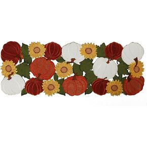 OWENIE Thanksgiving Pumpkin Runners Fall Harvest, Thanksgiving Table Runner, Fall Home Decor for Kitchen, Cutwork Applique Embroidered Table Centerpieces, 13 Inch x 70 Inch, Orange Table Runner