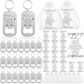 50 Sets Wedding Gifts for Guests Key Bottle Opener Beer Bottle Opener Keychain Wedding Thank You Cards and Organza Bag Wedding Favors for Guests Bridal Shower Thank You Gift