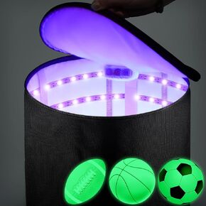 Hiboom UV Light Quick Glow Charger Large LED Recharging Bag for Glow in The Dark Kickball Dodgeball Soccer Football Basketball Volleyball Glow in The Dark Game Teen Adult Sport Enthusiast