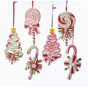 Kurt Adler T2033 زينة Kurt Adlerpepperpeppermint Candy - 6 متنوعة: 2 كل شجرة عيد الميلاد، قصب حلوى ومصاصة مستديرة