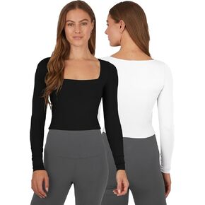 90 Degree By Reflex Womens 2 Pack Contour Olivia Square Neck Cropped Top