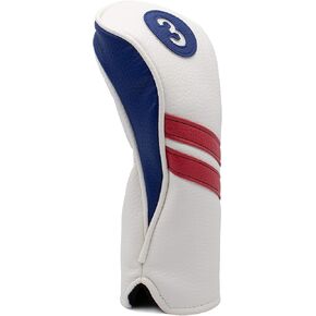 ProActive Sports | Vintage Golf Club Head Covers | for Drivers, Fairway Woods, and Hybrids | Classy Headcovers That Fit Most Clubs | Classic Leather Look | 3-Wood Headcover | Red, White, & Blue