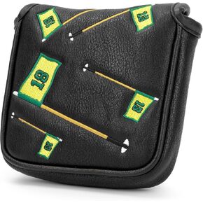 Golf Square Heel Shaft Mallet Putter Cover Headcover, Number 18 Magnetic Closure Elegant Embroidery Premium Leather Headcovers Mallet Headcover