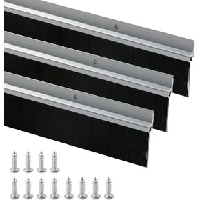 Geesatis Weatherstrip Door Sweep 40 x 2.4 بوصة 3 قطع أداة مسح الباب مع فرشاة PP ناعمة، ختم فرشاة المرآب الاجتياح للباب (فضي) in Kuwait