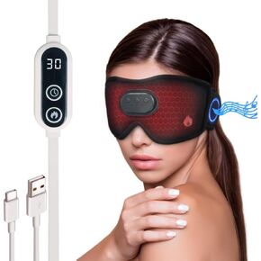 Joythink Sleep Headphones with Heated Bluetooth Wireless Sleep Mask Heated Eye Mask Warm Eye Compress Mask for Sleeping USB Electric Timer Control for Dry Eyes Reusable Washable Black